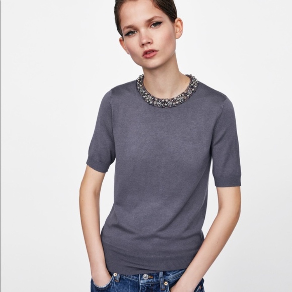 EUC Zara Purple Beaded Sweater Top